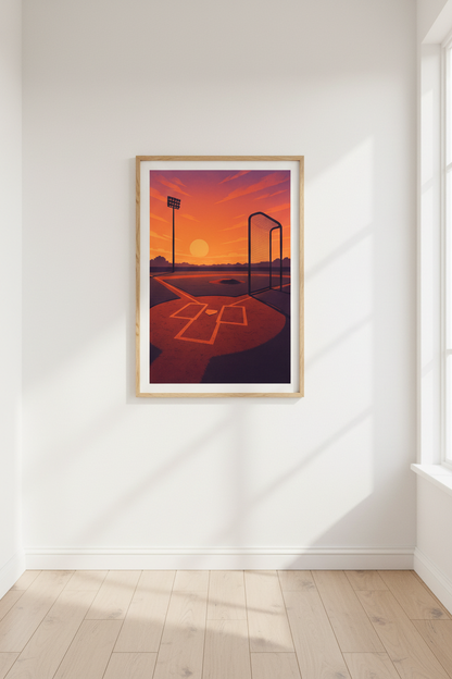 Baseball Field Sunset Wall Art Print | Stadium Home Decor | Aesthetic Sport Poster | Framed Game Day Wall Art Gift