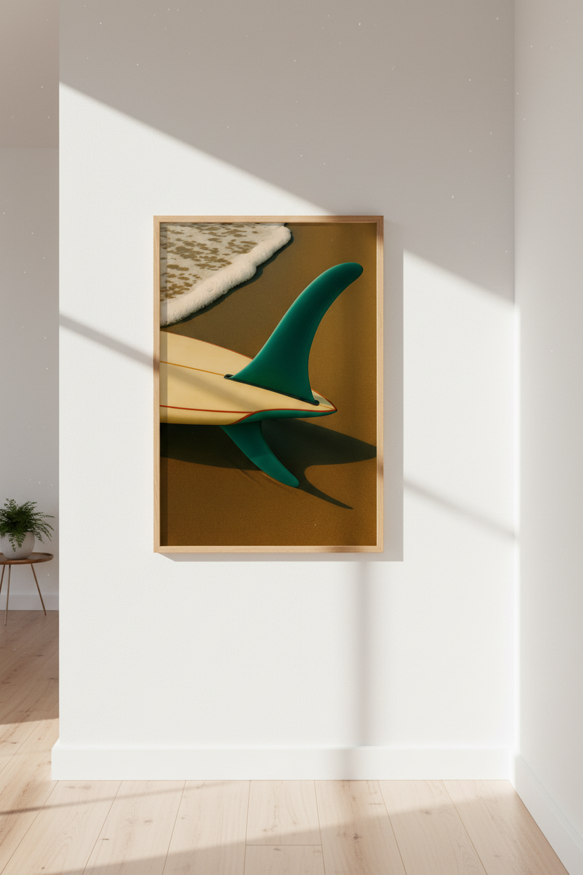 Minimalist Surfboard Wall Art Print | Coastal Living Decor | Retro Beach Preppy Framed Poster | Ready to Hang Surfer Gift