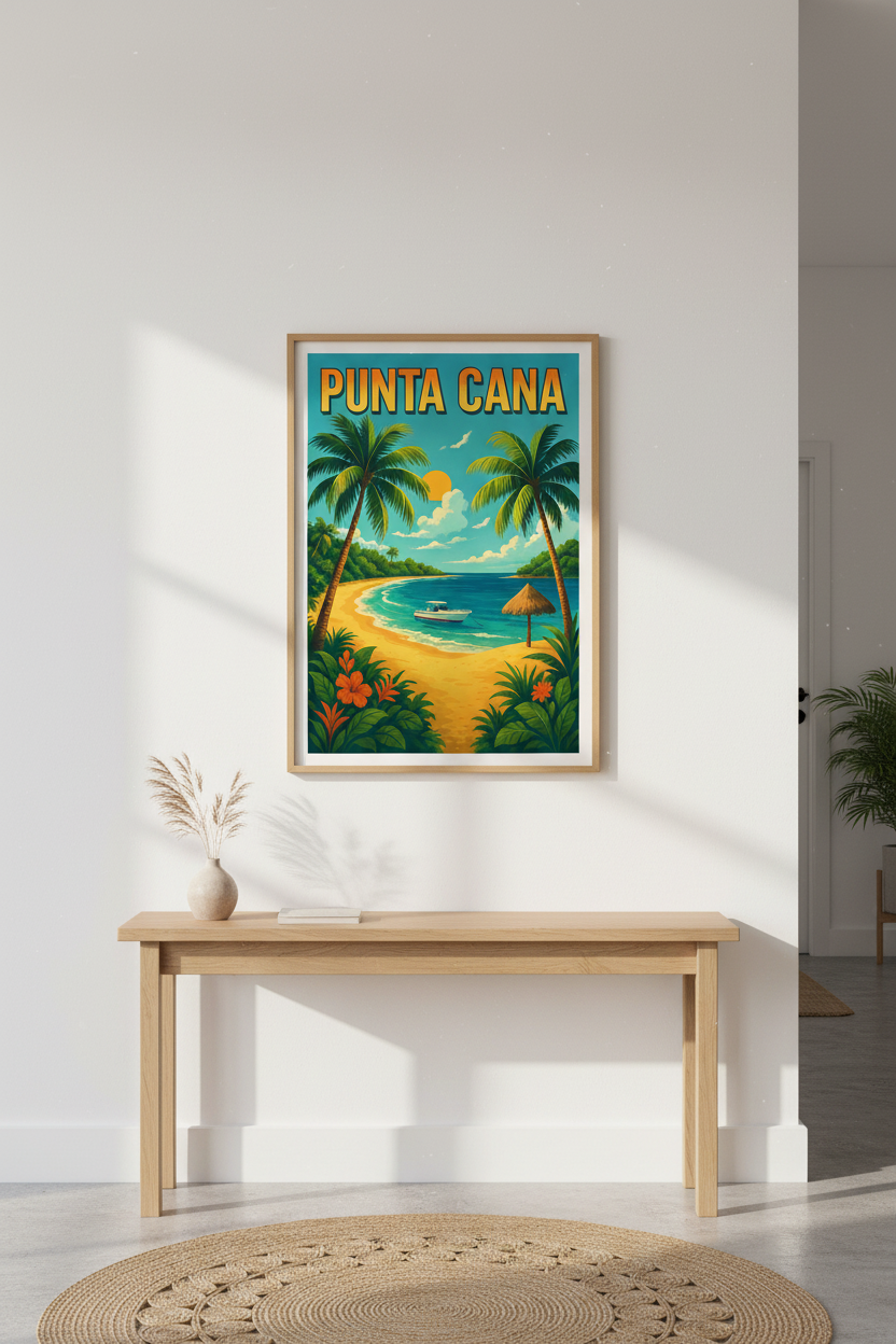 Retro Travel Punta Cana Wall Art Print | Boho Beach House Decor | Tropical Vacation Poster | Digital Download Available