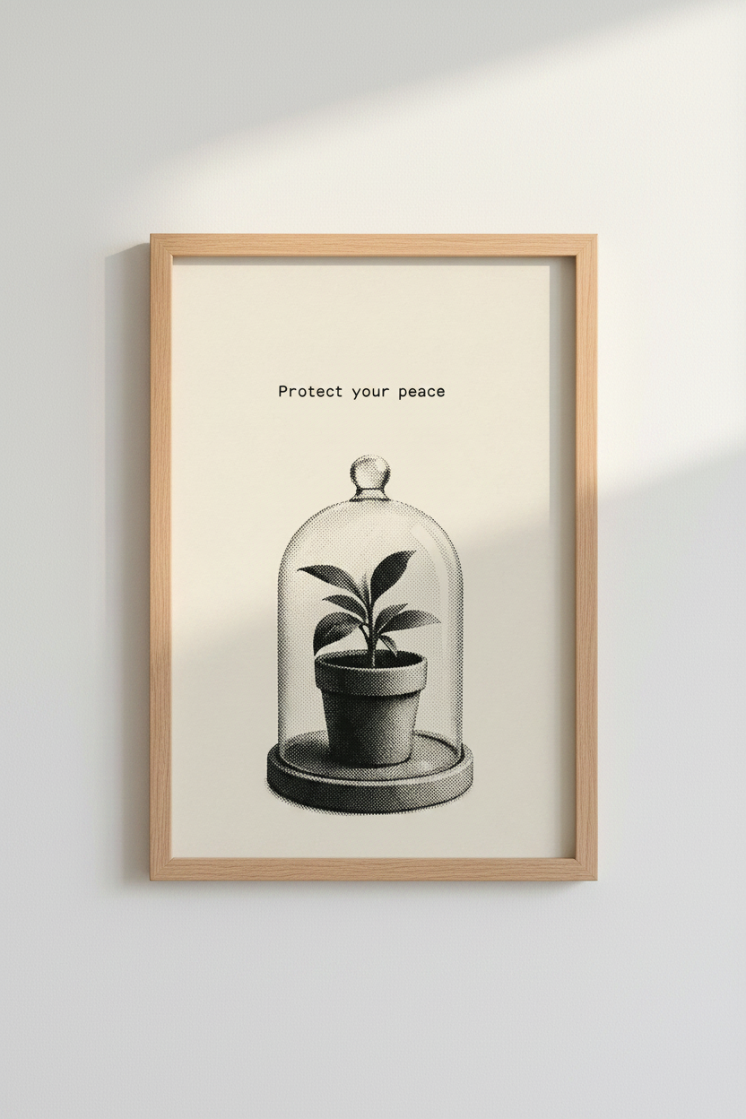 Botanical Glass Dome Print | Monochrome Vintage, Living Room Decor