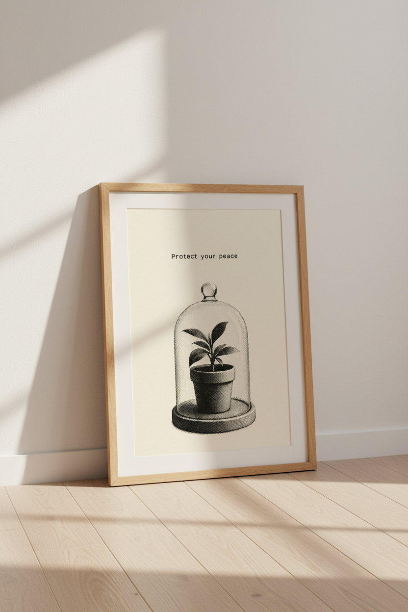 Botanical Glass Dome Print | Monochrome Vintage, Living Room Decor