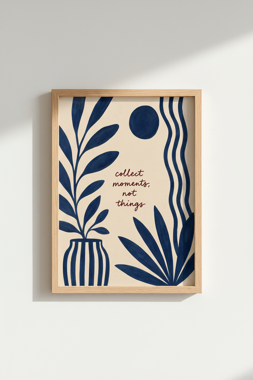 Boho wall art print | Living room decor | Navy abstract poster