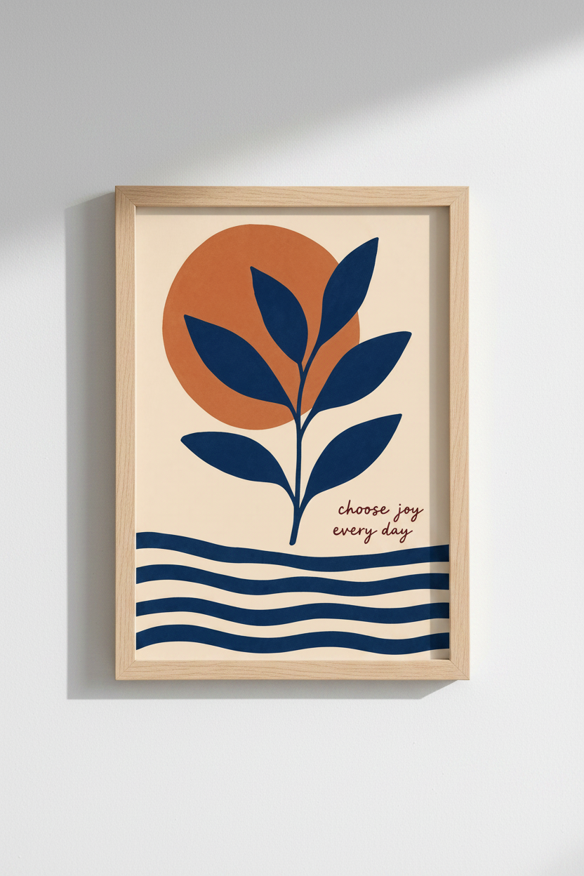 Botanical poster | Abstract navy orange, living room decor