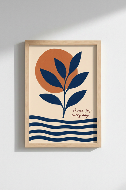 Botanical poster | Abstract navy orange, living room decor
