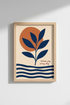 Botanical poster | Abstract navy orange, living room decor