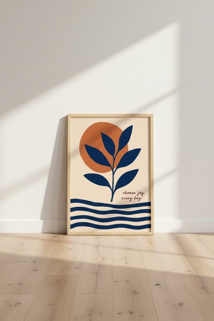 Botanical poster | Abstract navy orange, living room decor