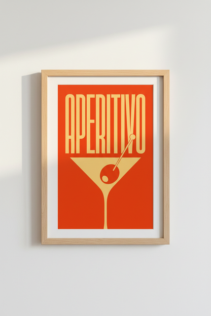 Aperitivo Martini Glass Art | Retro Orange Bar Decor | Mid Century Poster