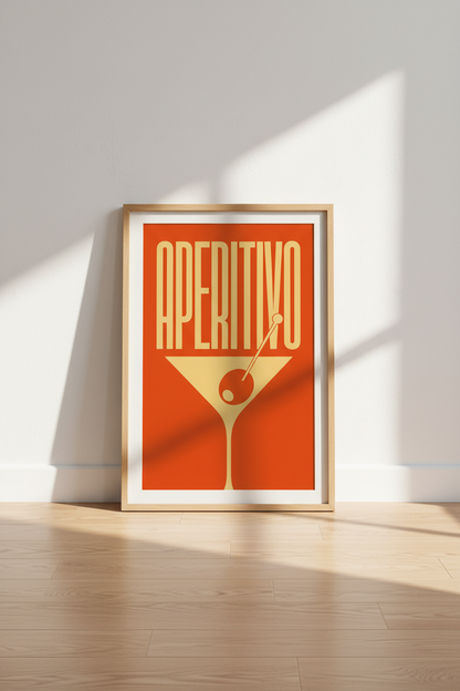 Aperitivo Martini Glass Art | Retro Orange Bar Decor | Mid Century Poster