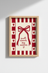 Minimalist Gift Bow Wall Art Print | Living Room Decor | Red Cream Poster
