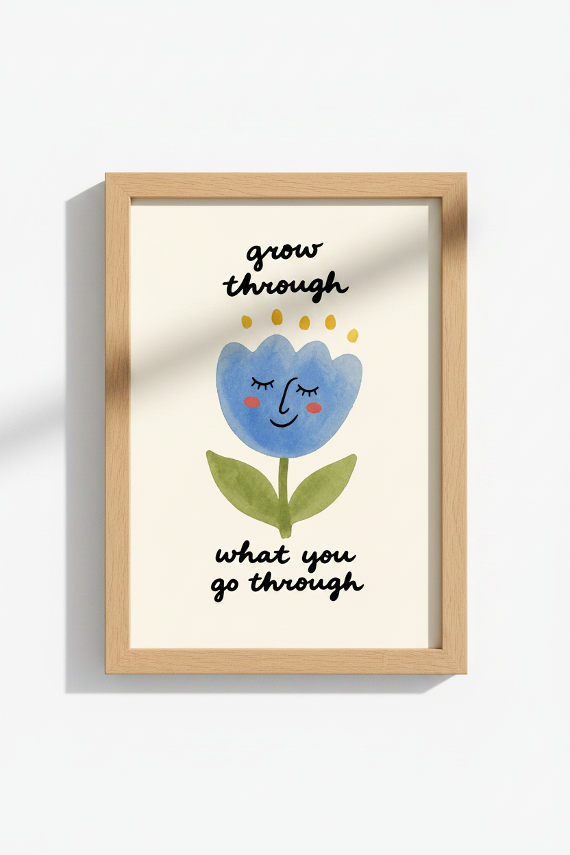 Watercolor Blue Floral Wall Art Print | Living Room Decor | Soft Aesthetic Poster