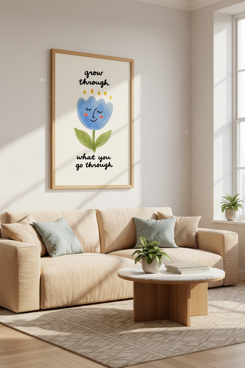 Watercolor Blue Floral Wall Art Print | Living Room Decor | Soft Aesthetic Poster
