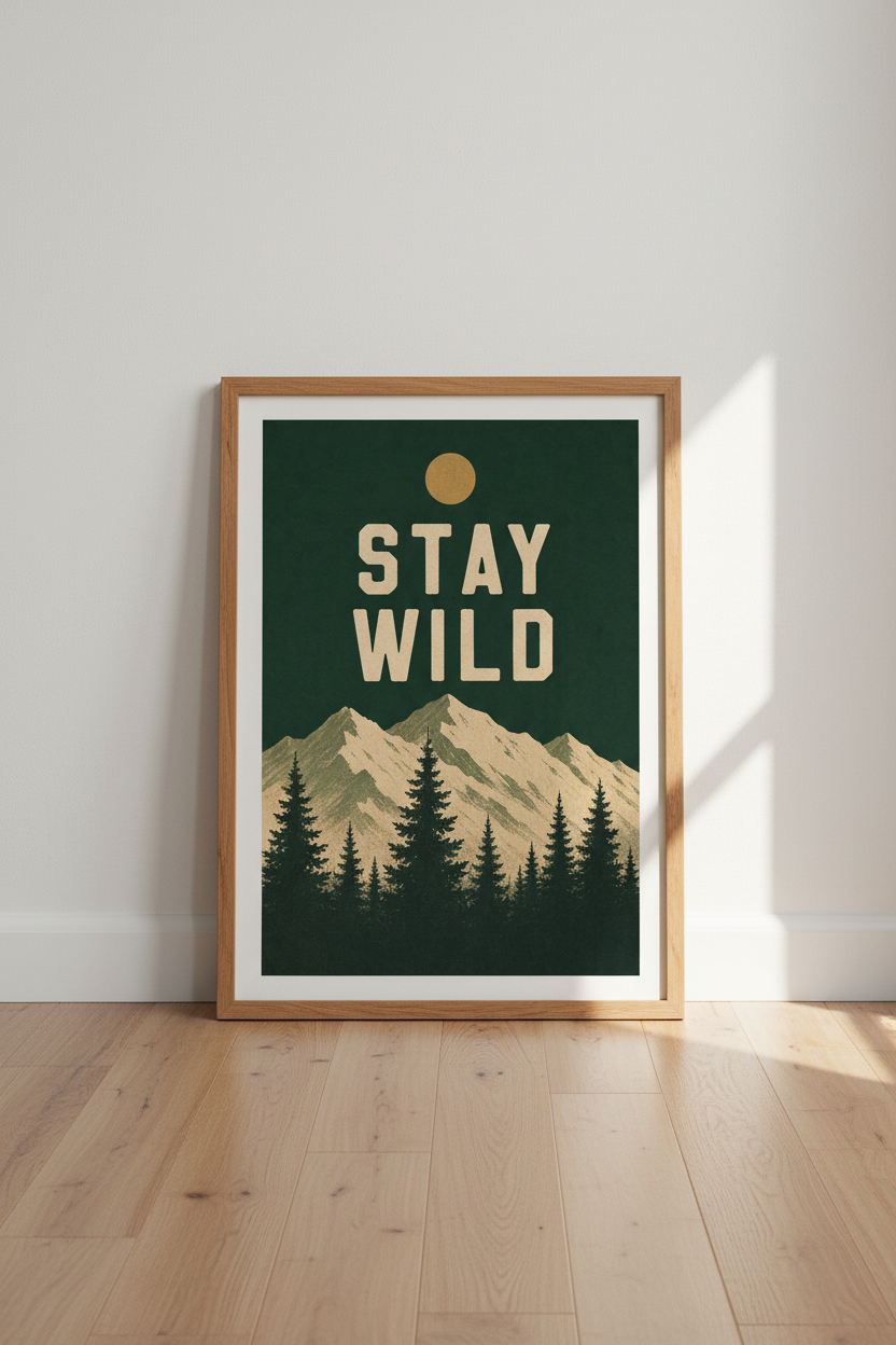 Stay Wild Mountain Art Print | Forest Green Nature Poster, Cabin Decor
