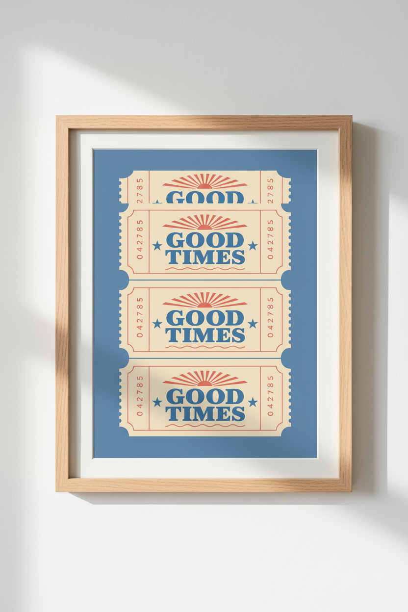Good Times Poster | Retro Sunset Typography, Living Room Decor