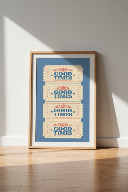 Good Times Poster | Retro Sunset Typography, Living Room Decor