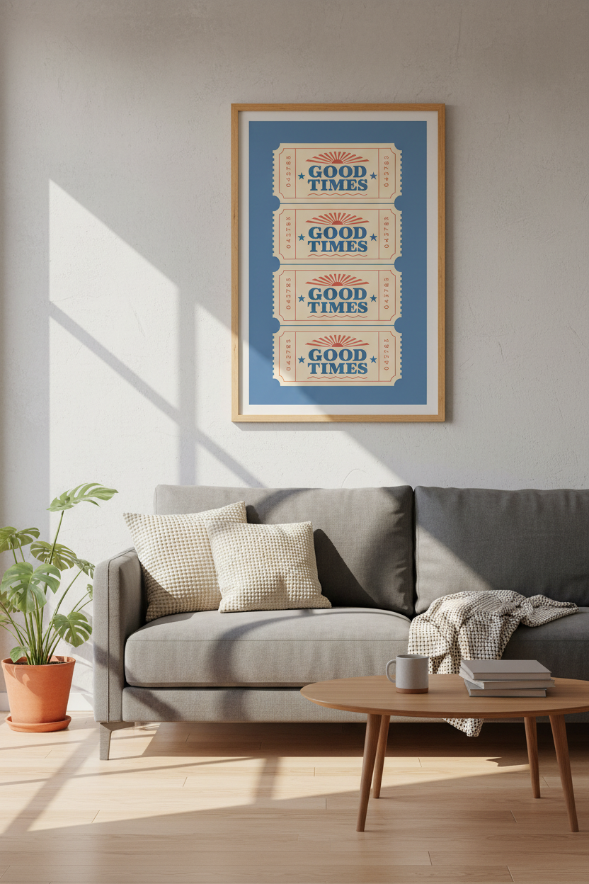 Good Times Poster | Retro Sunset Typography, Living Room Decor