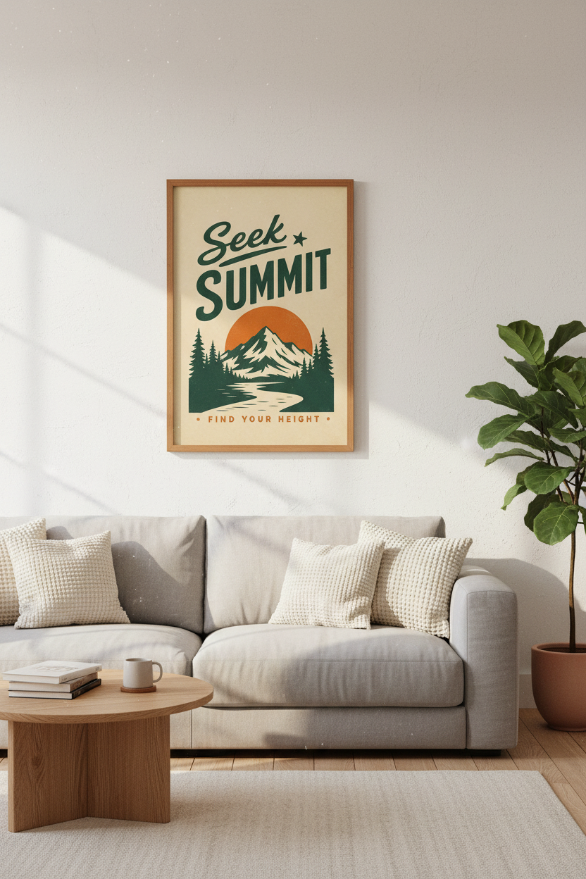 Seek Summit Mountain Wall Art | Retro Outdoor Poster, Adventure Decor