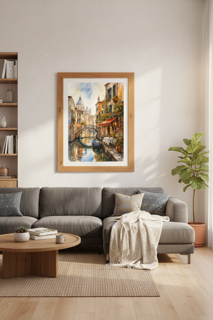 Venice Canal Watercolor Art | Italian Cityscape Print | Romantic Travel Decor