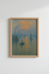 sunset harbor art | Impressionist blues & orange glow, living room decor