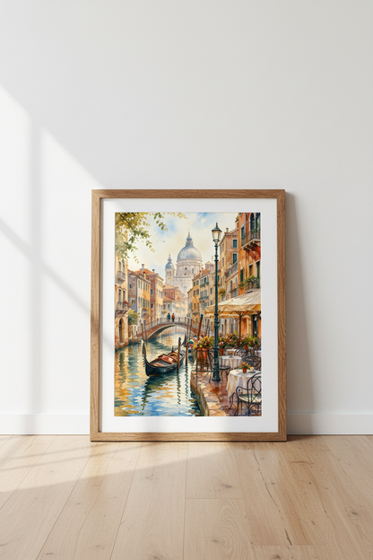 Venice Italy Watercolor Art Print | Mediterranean Canal Decor | Gondola Poster