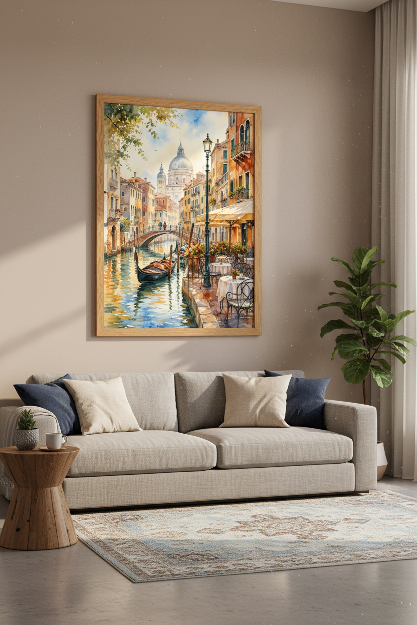 Venice Italy Watercolor Art Print | Mediterranean Canal Decor | Gondola Poster