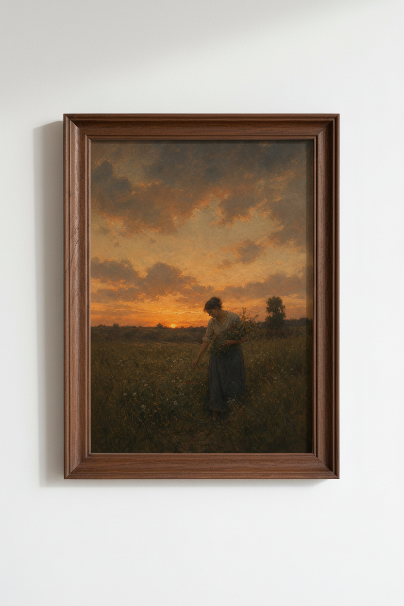 Sunset Field Art | Rustic tones, countryside mood | Living Room Decor Poster