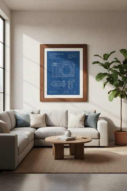Camera Blueprint Wall Art | Hasselblad X2D Design, Photography Studio Decor