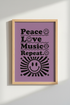 Peace Love Music Quote Wall Art | Retro Purple Poster | Music Room Decor