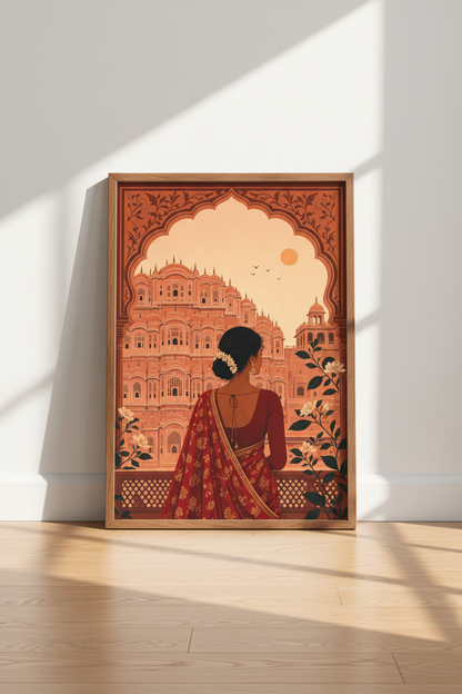 Jaipur India Hawa Mahal | Terracotta Boho Decor, Indian Woman Wall Art Print