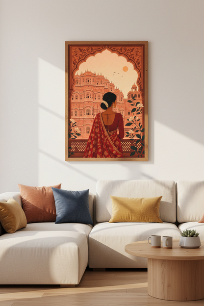 Jaipur India Hawa Mahal | Terracotta Boho Decor, Indian Woman Wall Art Print