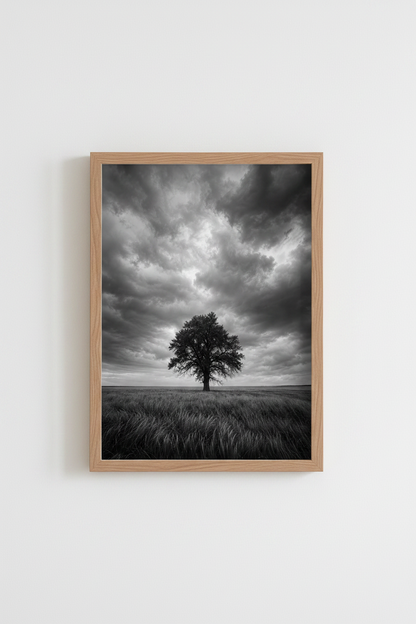 Moody Nature Wall Art | Black and White Tree Poster, Stormy Landscape Print