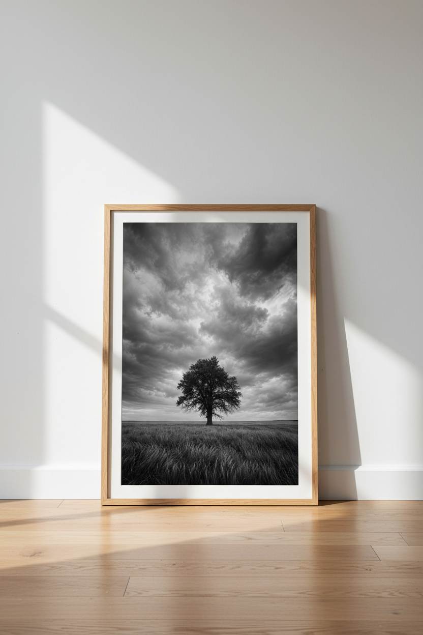 Moody Nature Wall Art | Black and White Tree Poster, Stormy Landscape Print