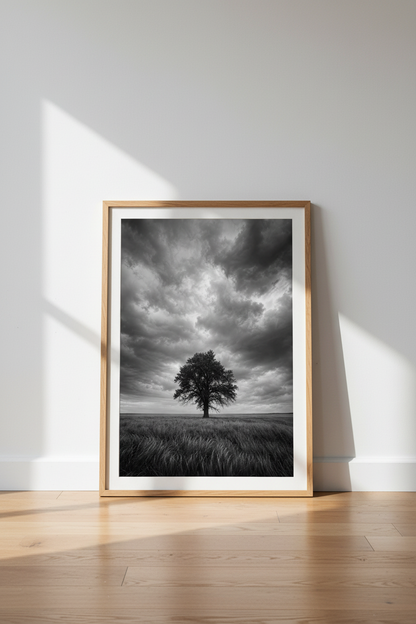 Moody Nature Wall Art | Black and White Tree Poster, Stormy Landscape Print