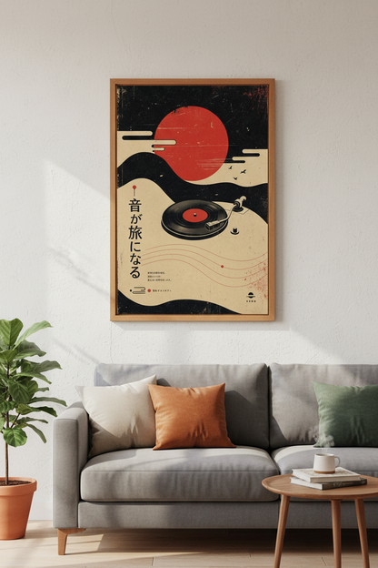 Retro Vinyl Record Japanese Wall Art | Music Room Decor | Minimalist Poster