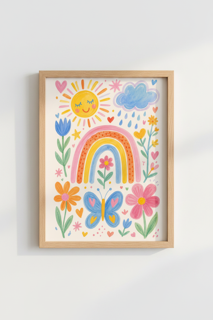 Pastel Nursery Wall Art Print | Colorful Rainbow Decor | Whimsical Watercolor Poster