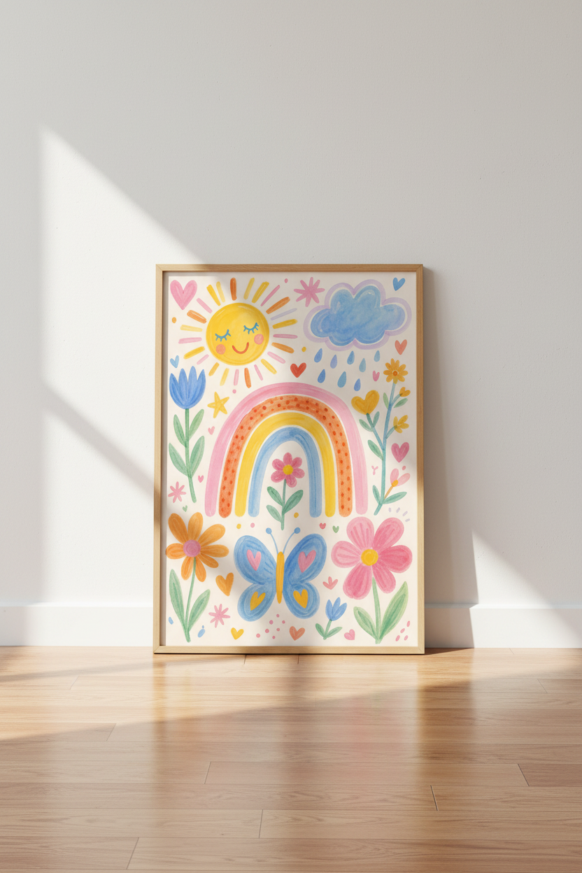 Pastel Nursery Wall Art Print | Colorful Rainbow Decor | Whimsical Watercolor Poster