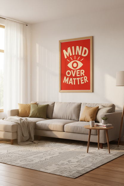 Mind Over Matter Wall Art Print | Red Retro Typography | Motivational Aesthetic Poster