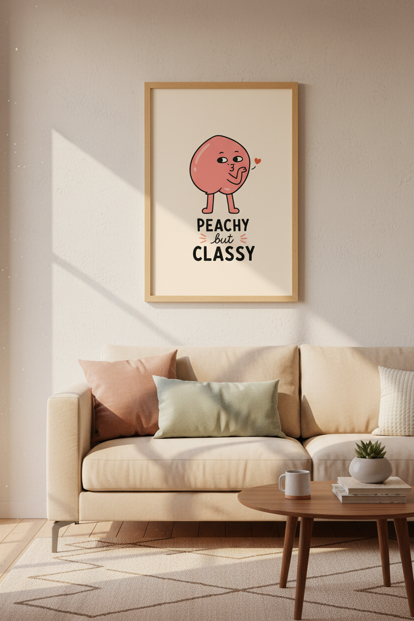 Funny Peach Wall Art Print | Cute Sassy Kitchen Decor | Retro Pastel Poster