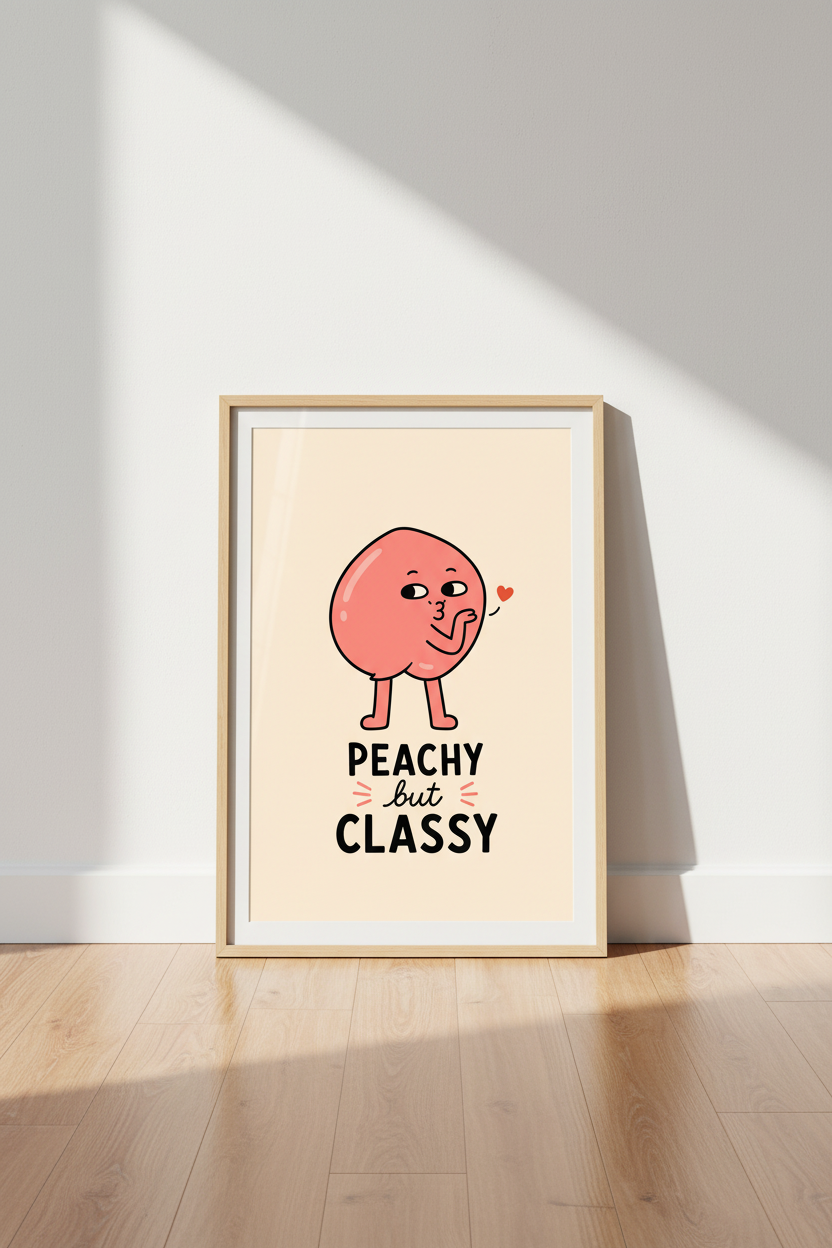Funny Peach Wall Art Print | Cute Sassy Kitchen Decor | Retro Pastel Poster