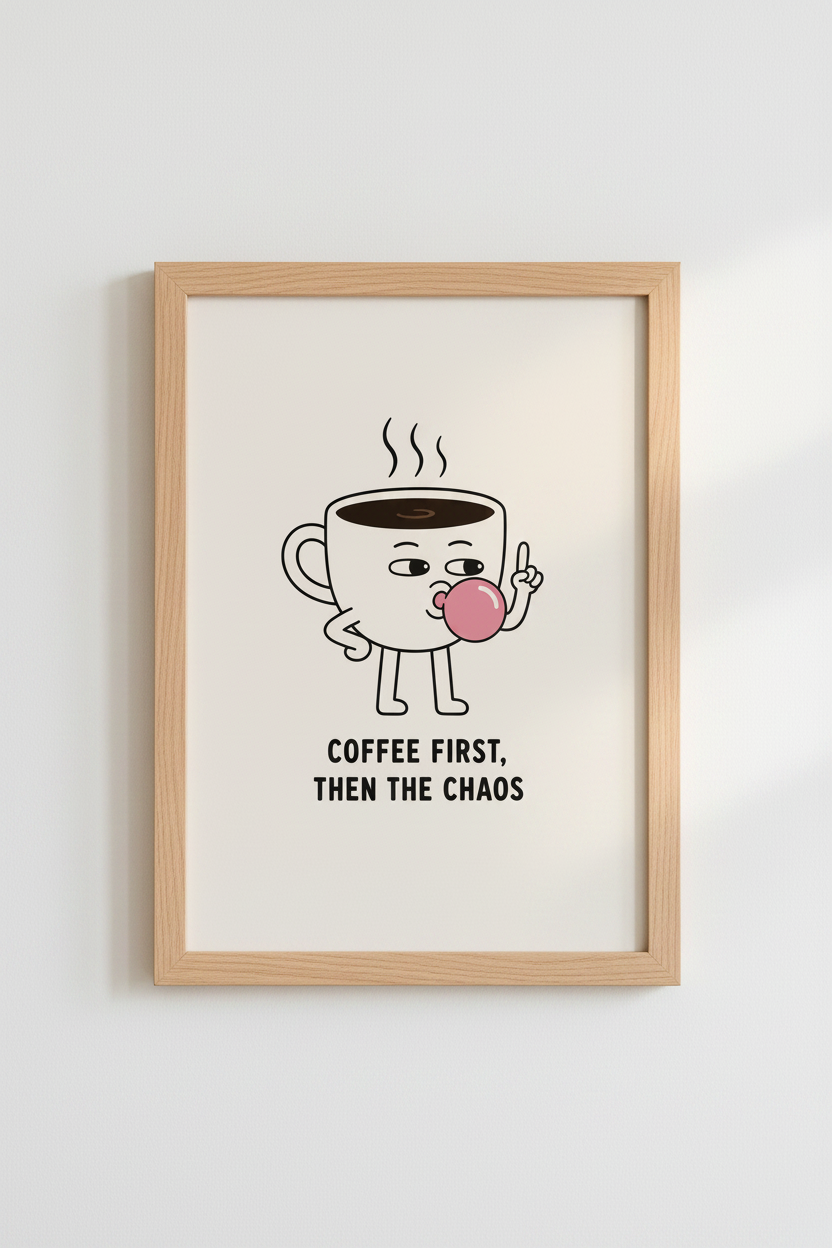 Funny Coffee Wall Art | Retro Kitsch Kitchen Decor | Quirky Coffee Lover Poster