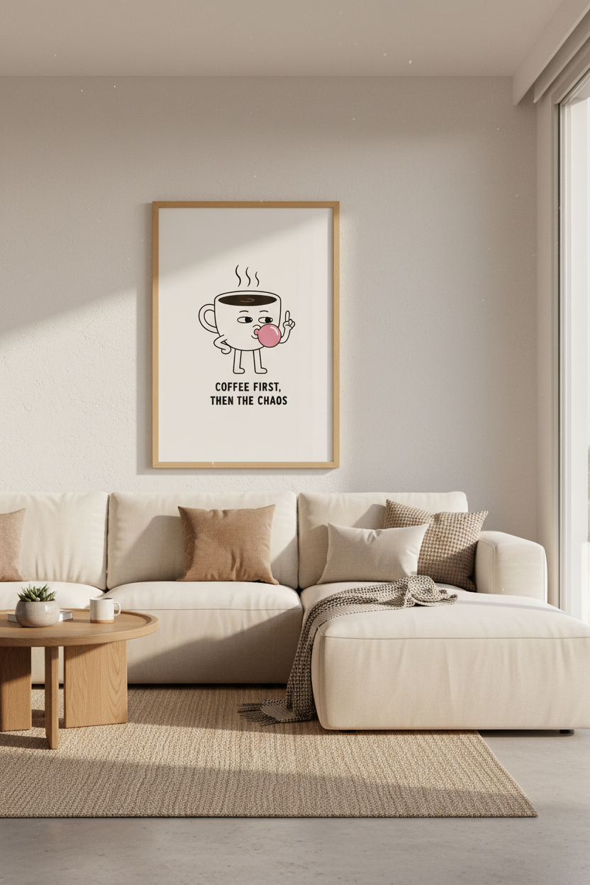 Funny Coffee Wall Art | Retro Kitsch Kitchen Decor | Quirky Coffee Lover Poster