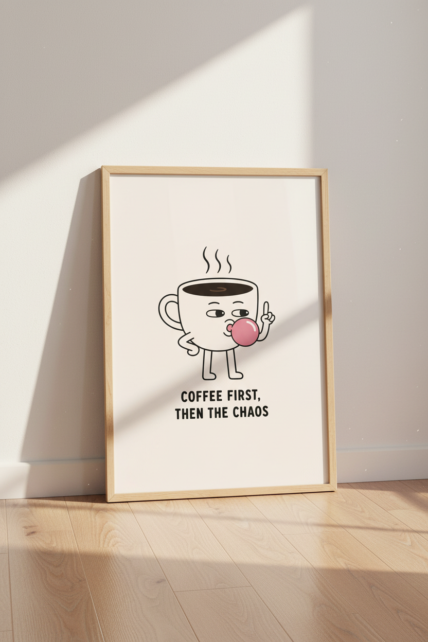 Funny Coffee Wall Art | Retro Kitsch Kitchen Decor | Quirky Coffee Lover Poster
