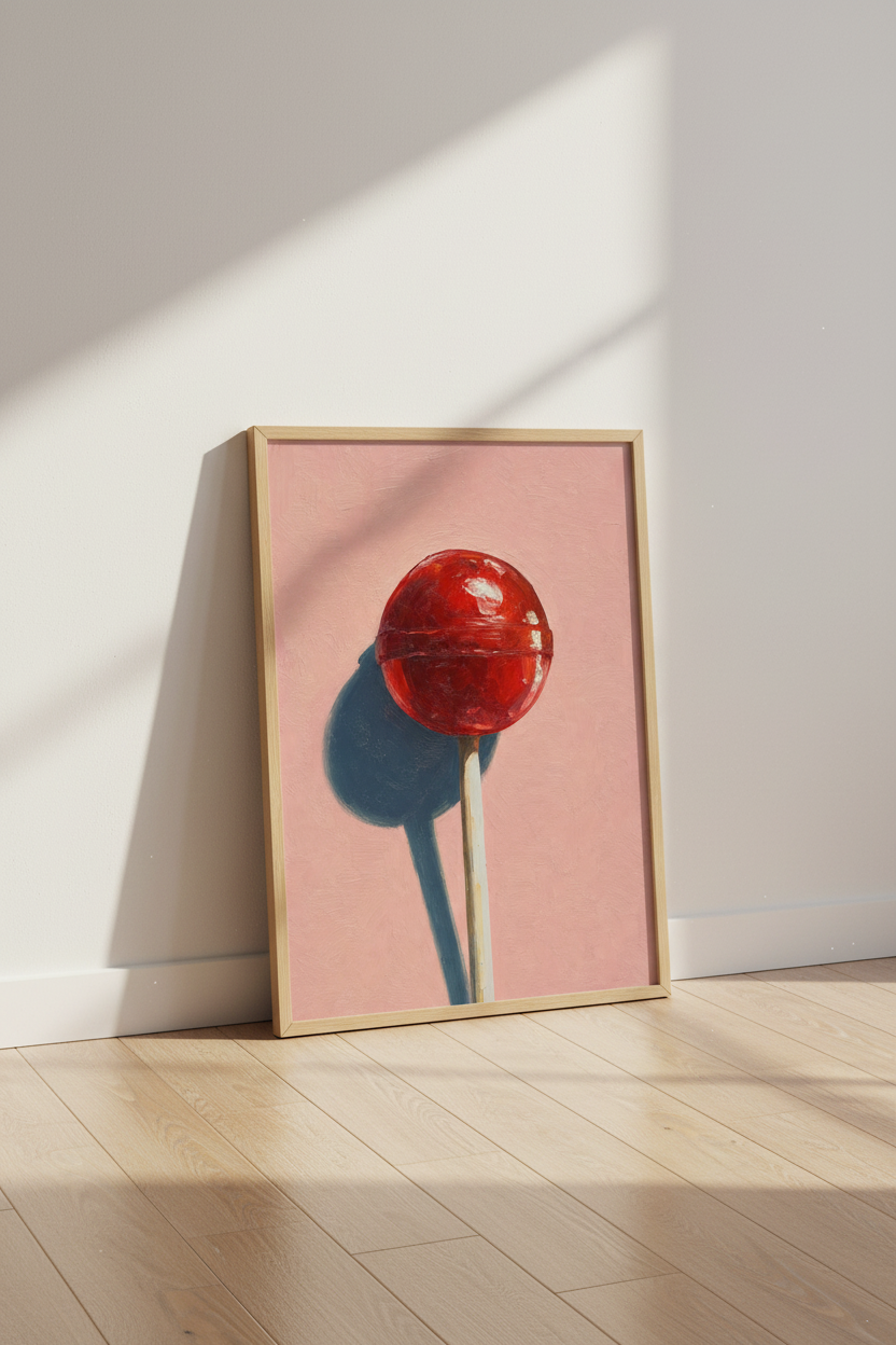 Red Lollipop Oil Painting | Pink Aesthetic Pop Art, Modern Kitchen Decor
