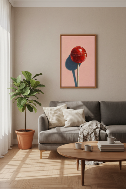 Red Lollipop Oil Painting | Pink Aesthetic Pop Art, Modern Kitchen Decor