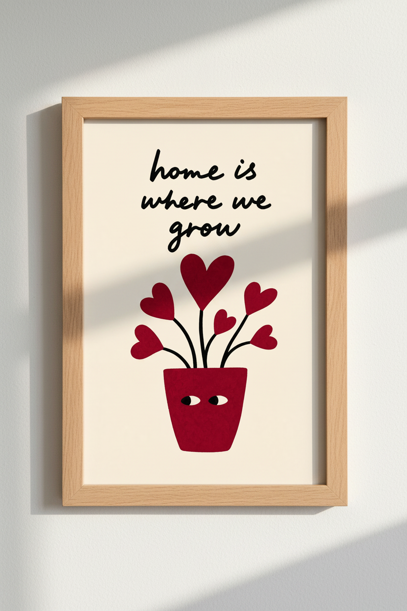 Heart Plant Wall Art Print | Living Room Decor | Whimsical Poster