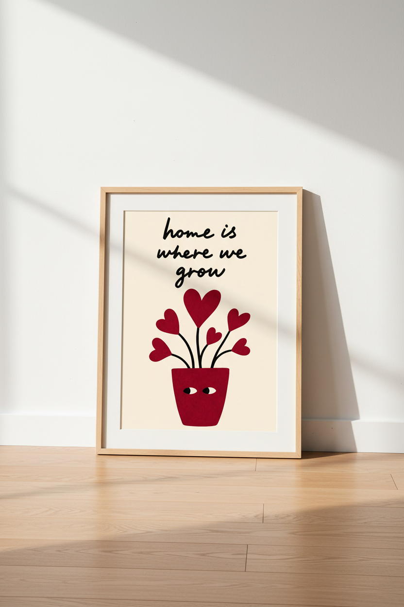 Heart Plant Wall Art Print | Living Room Decor | Whimsical Poster