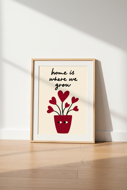 Heart Plant Wall Art Print | Living Room Decor | Whimsical Poster
