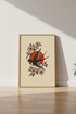 Swallow & Cherry Blossom Wall Art | Japanese Tattoo Style, Red Sun Decor Print