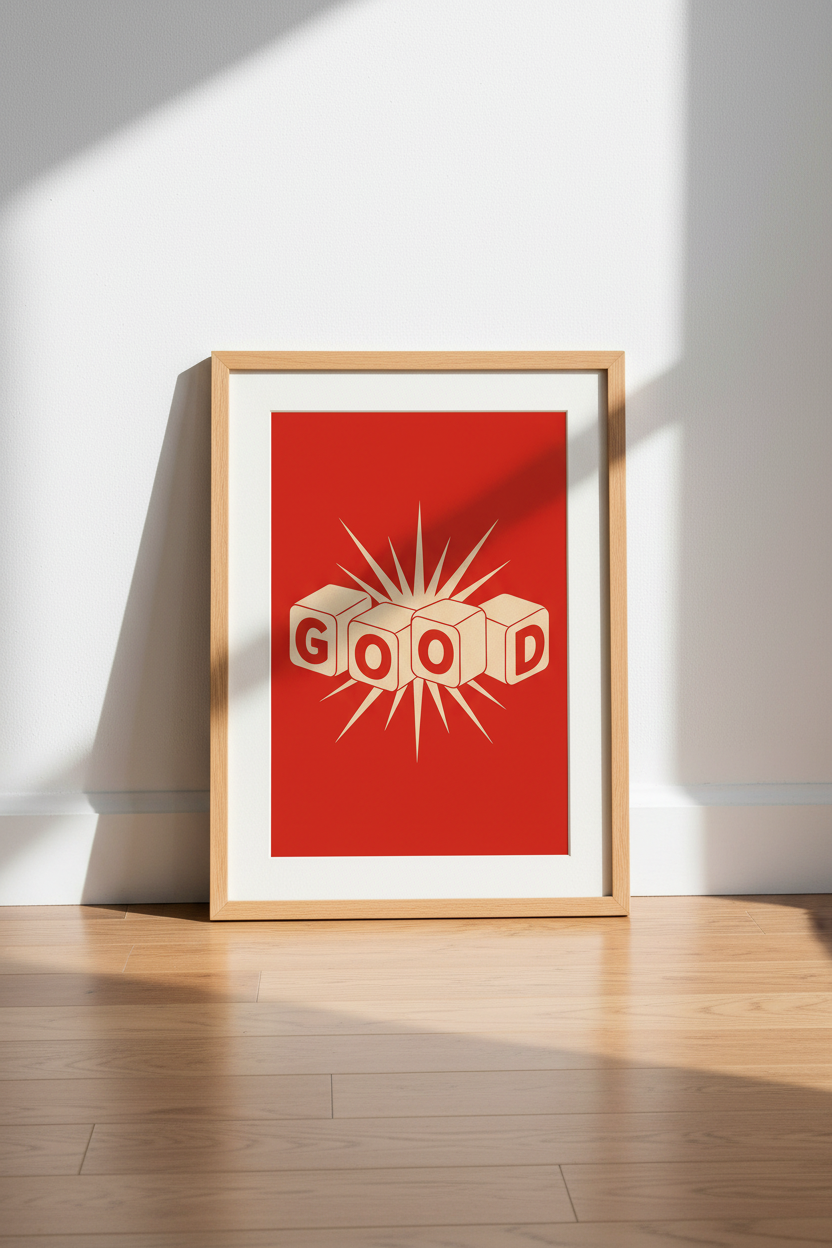 Retro GOOD Typography Wall Art | Red &amp; Cream Block Print, Modern Home Decor
