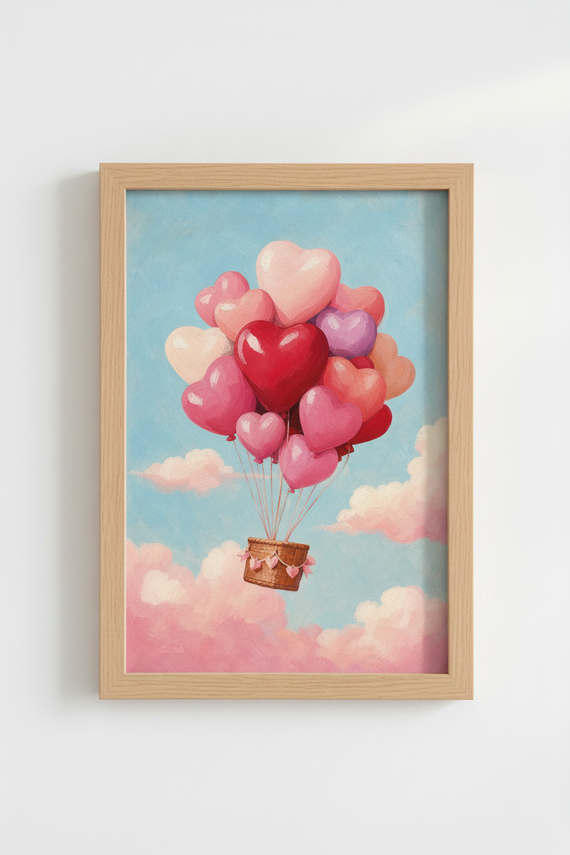 Heart Balloon Art Print | Whimsical Nursery Decor | Pink Love Poster