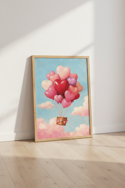 Heart Balloon Art Print | Whimsical Nursery Decor | Pink Love Poster